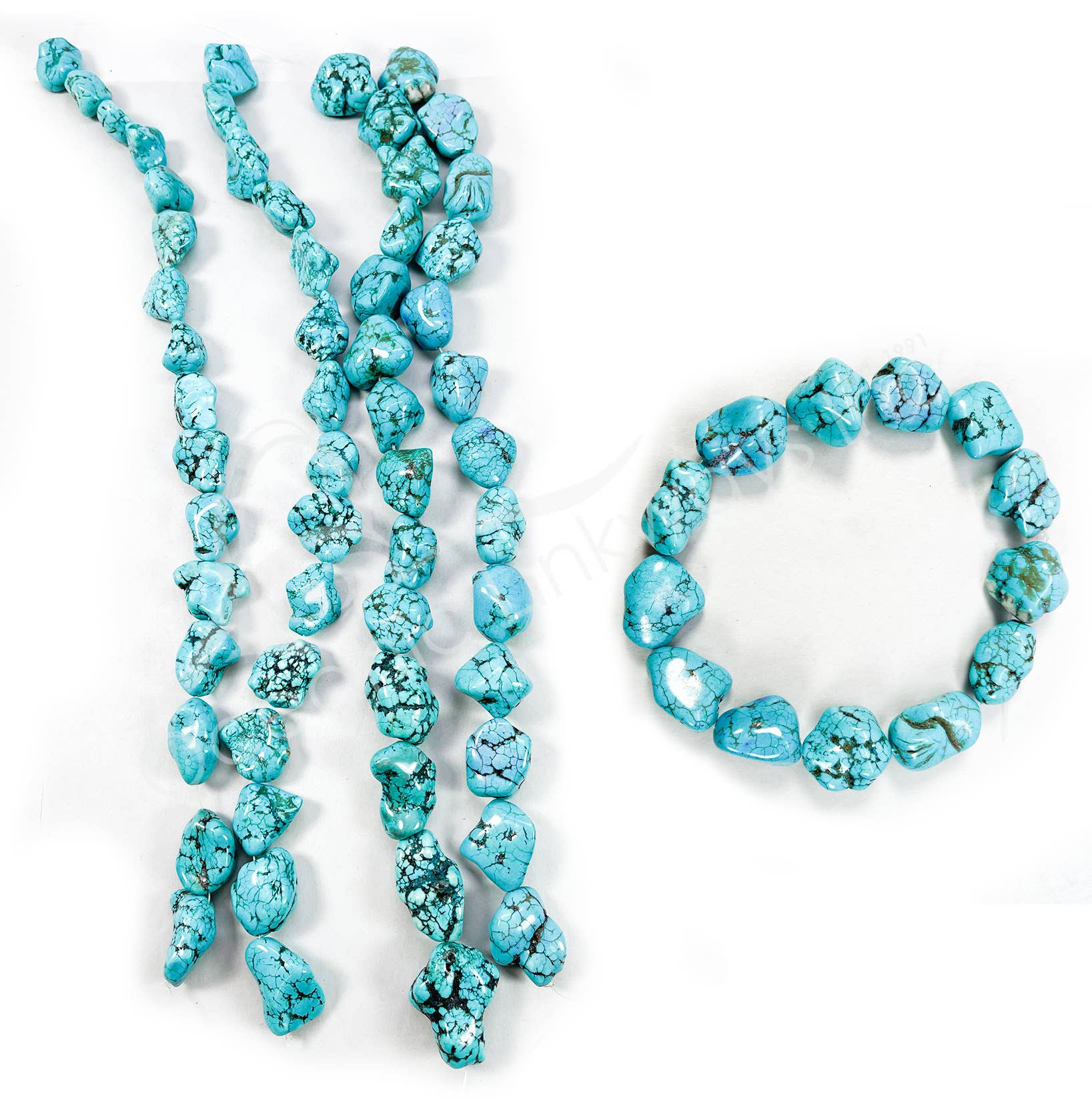 Oceanic Linkways Inc - Wholesale Spiritual Stone/Crystal - (STRAND)BEADS STRAND - TURQUOISE HOWLITE 25-40 MM0