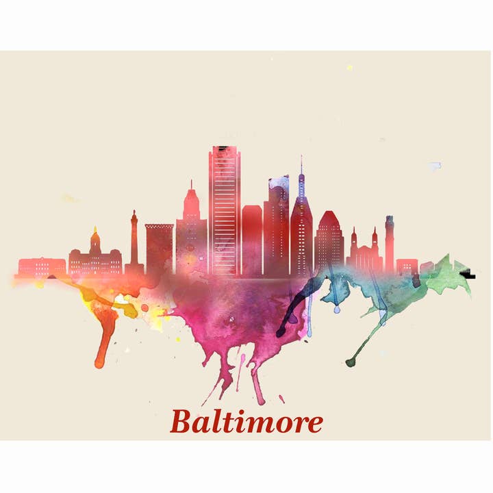 City Of Baltimore Skyline Poster Watercolor Art for wholesale by BMS BIZ