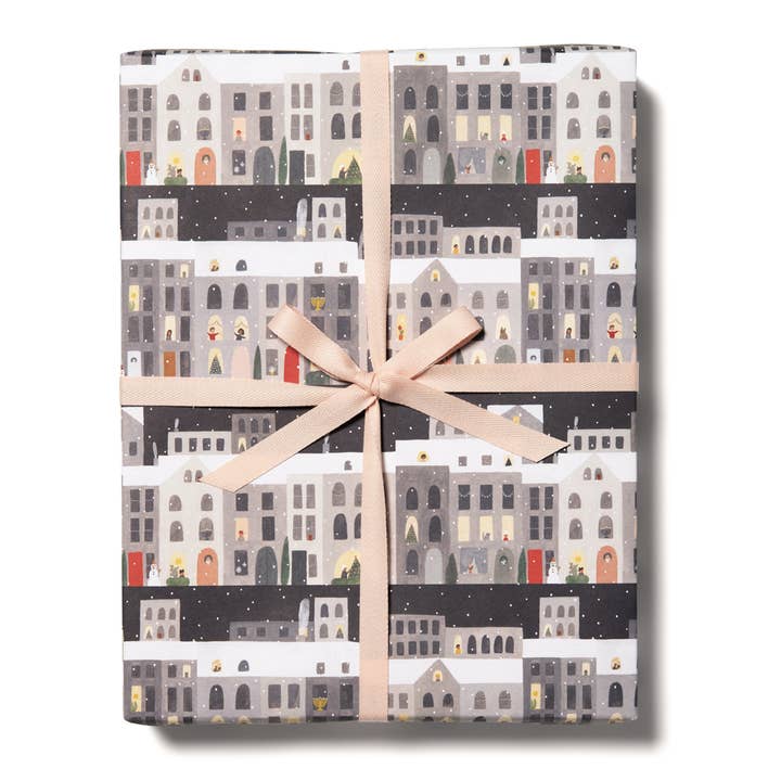 City Snow holiday wrapping paper for wholesale by Red Cap Cards