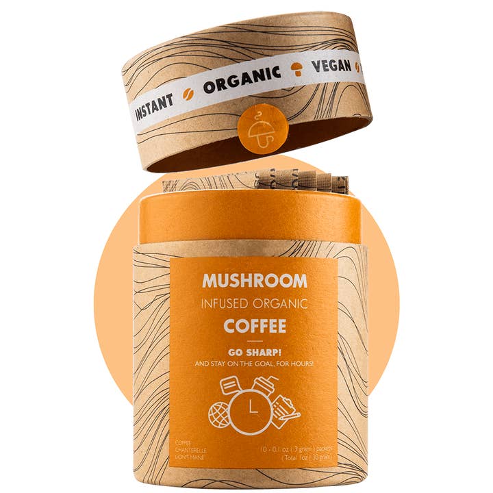 Go Sharp - mushroom coffe with Chanterelle and Lion's mane for wholesale by Mushroom Cups d.o.o.