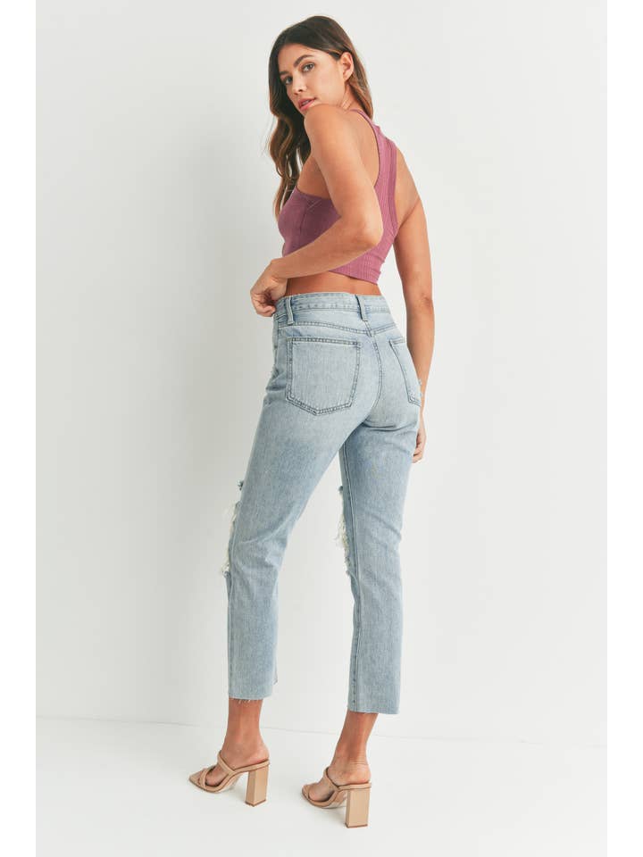 Just USA Jeans - Vente Jean – femme - JP129N - LT - Ligne droite vieillie de grande hauteur