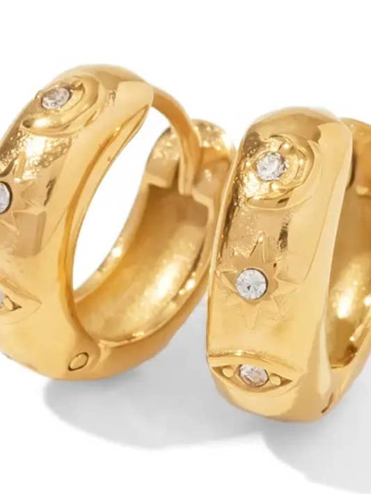 Aro Grueso-Evil Eye CZ-18K Oro- Impermeable-PVD para venta al por mayor de HoopLa