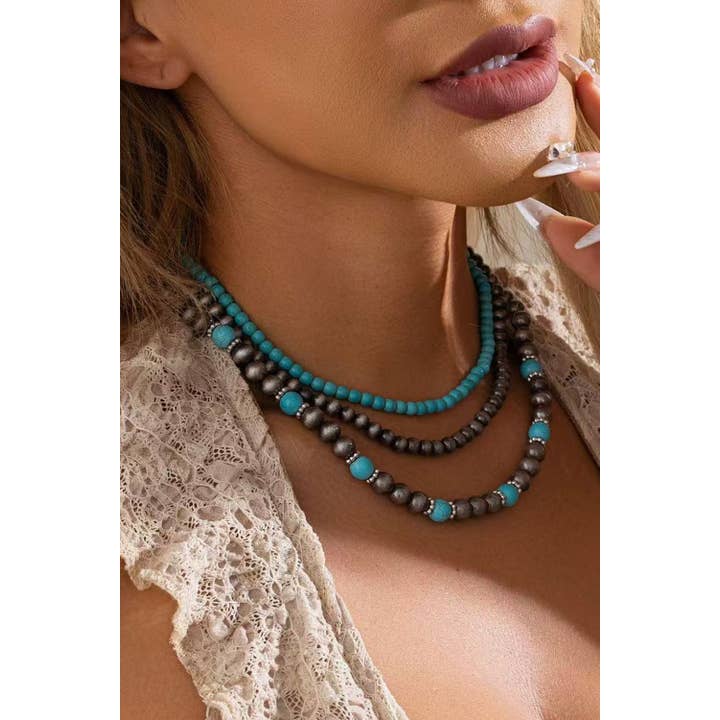 Black Western 3pcs Turquoise Beading Retro Necklace Set for wholesale on Faire1