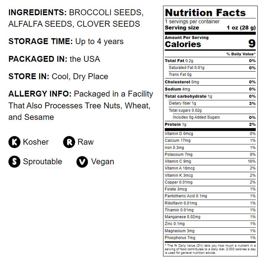 Food To Live - Vente Graines de plantes - Mélange antioxydant de graines germées – Brocoli, Trèfle et Luzerne2