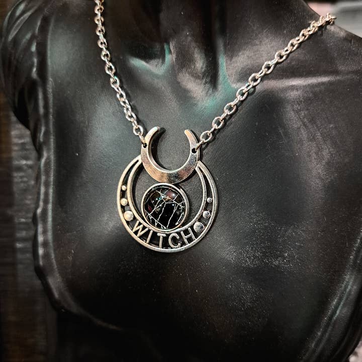 Hell Kitten RVA - Wholesale Pendant/Charm Necklace - Real Spiderweb WITCH Cabochon in glass setting (Necklace)3