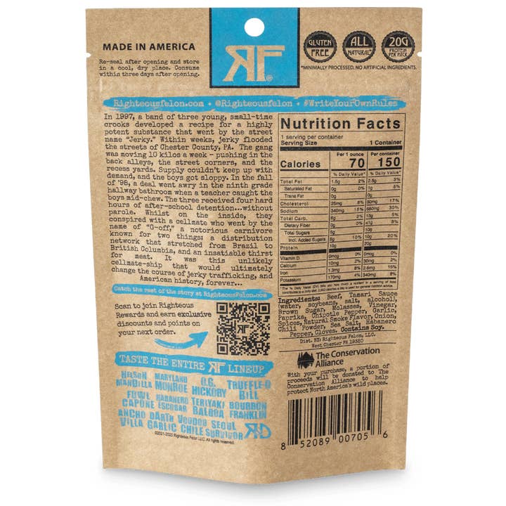 Righteous Felon Craft Jerky - Wholesale Jerky - Bootleggin' Baby Blues BBQ Beef Jerky 2oz6