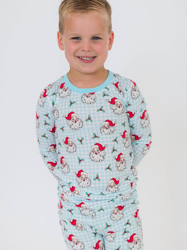 SoftSnooze™ Boys Bamboo Viscose Blue Dear Santa Long Sleeve Pajama Set
 for wholesale by RuffleButts + RuggedButts