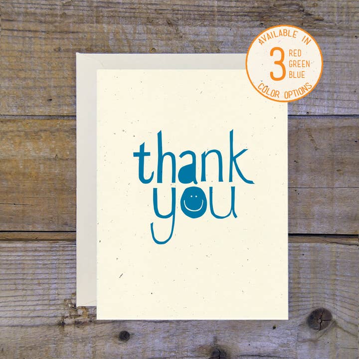 Tarjeta de agradecimiento con cara sonriente (azul, verde o rojo) para venta al por mayor de Troy Cloth & Paper