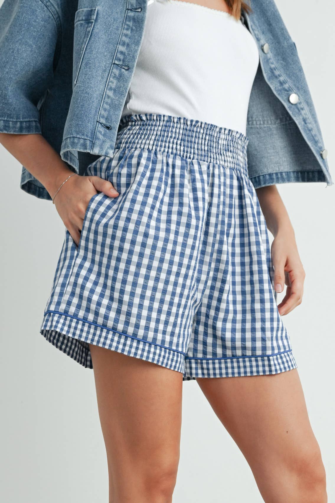 BUTTERMELON - Wholesale Korte broeken - Dames - Garterized Gingham Shorts - BMP765825