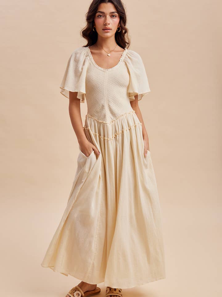 SMOCKED DROP WAIST MAXI DRESS for wholesale by In Loom