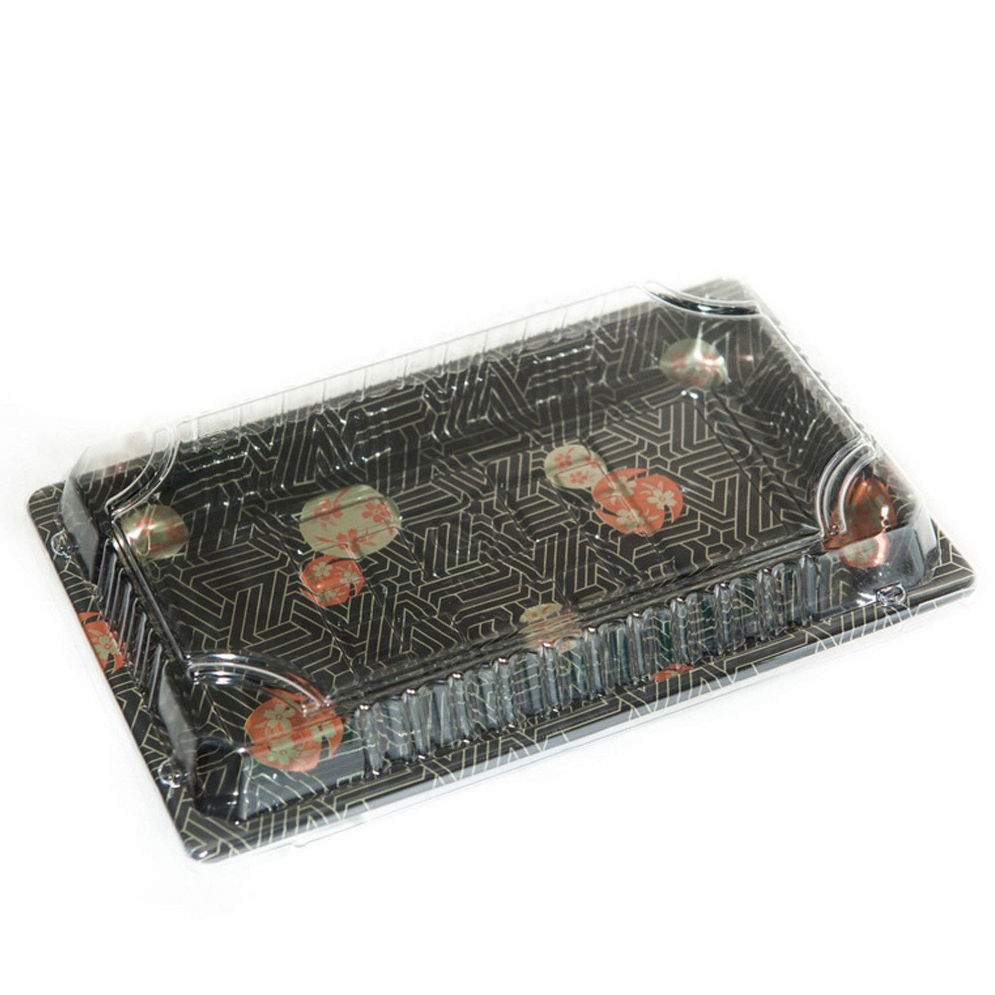 EcoQuality - Wholesale Serving Tray - TZ-015 Disposable Black Sakura Design Take-Out Sushi Trays0