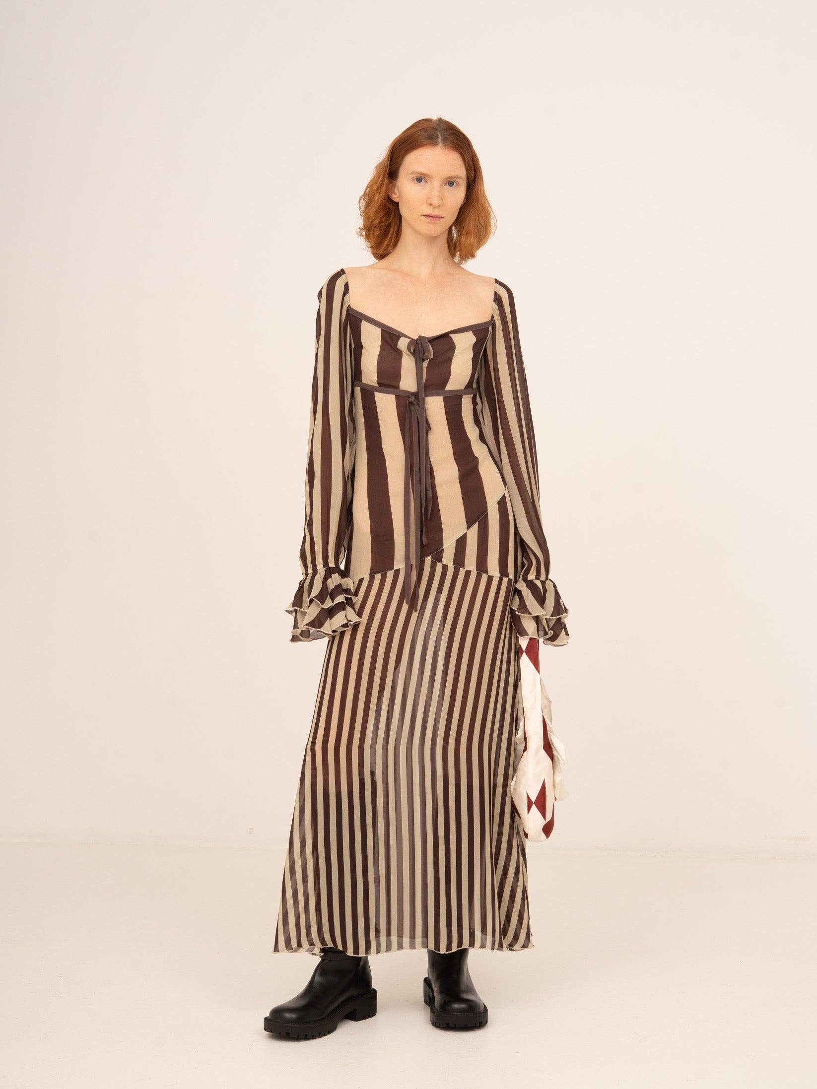 CARMEN SAYS - Wholesale Dress - Women's - Vestido a rayas marrón de jengibre2