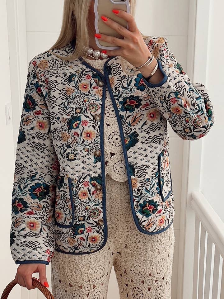 Stylish Crewneck Loose Printed Quilted Jacket for wholesale by Rosa Clothing