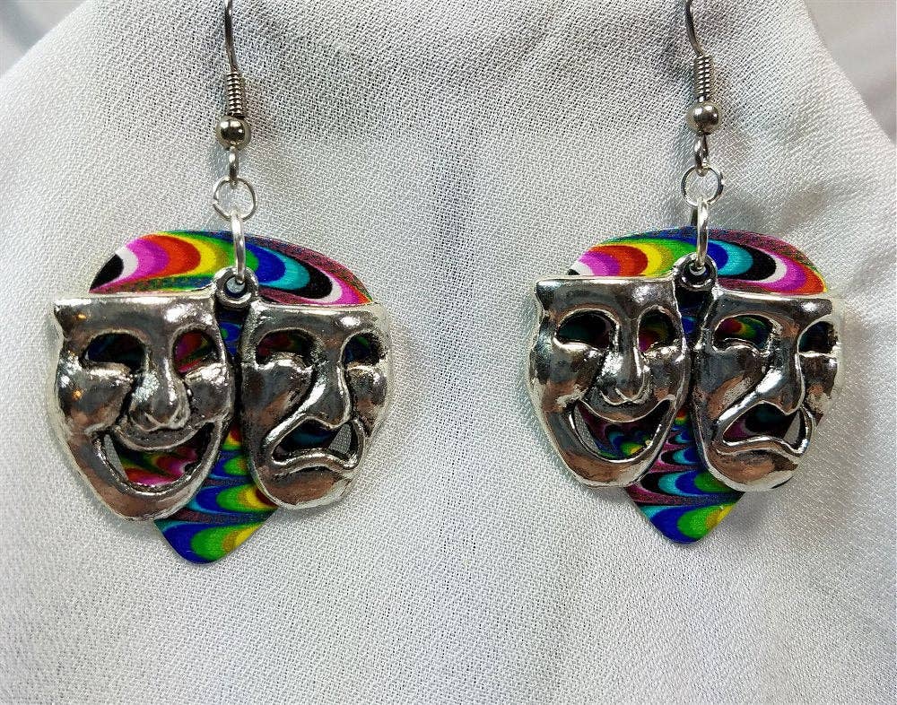 Simply Raevyn - Wholesale Dangle Earrings - Theater Mask Charm Guitar Pick Earrings14