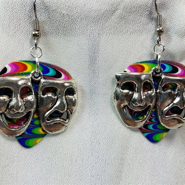 Simply Raevyn - Wholesale Dangle Earrings - Theater Mask Charm Guitar Pick Earrings14