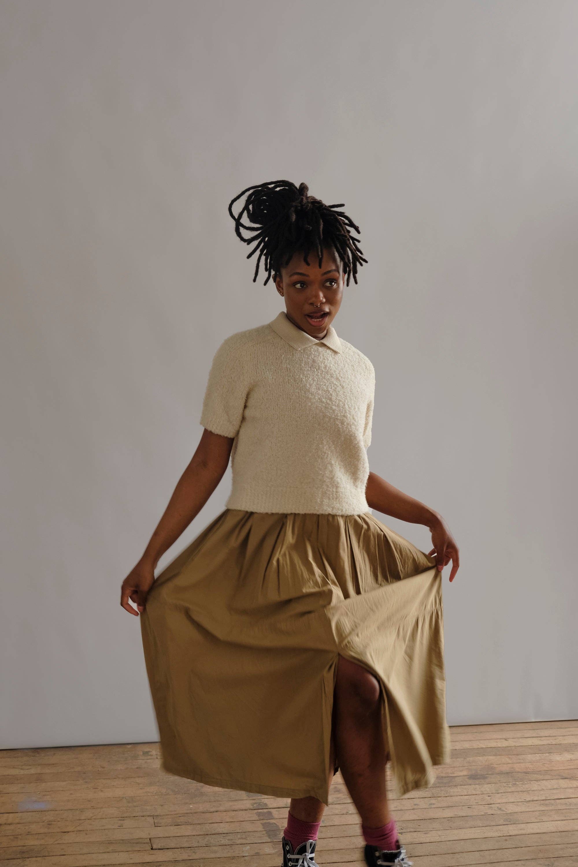 The Endery - Wholesale Polo - Women's - Ramona Bouclé Short Sleeve Polo - Calcite5