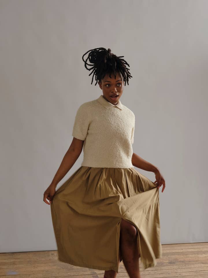 The Endery - Wholesale Polo - Women's - Ramona Bouclé Short Sleeve Polo - Calcite5