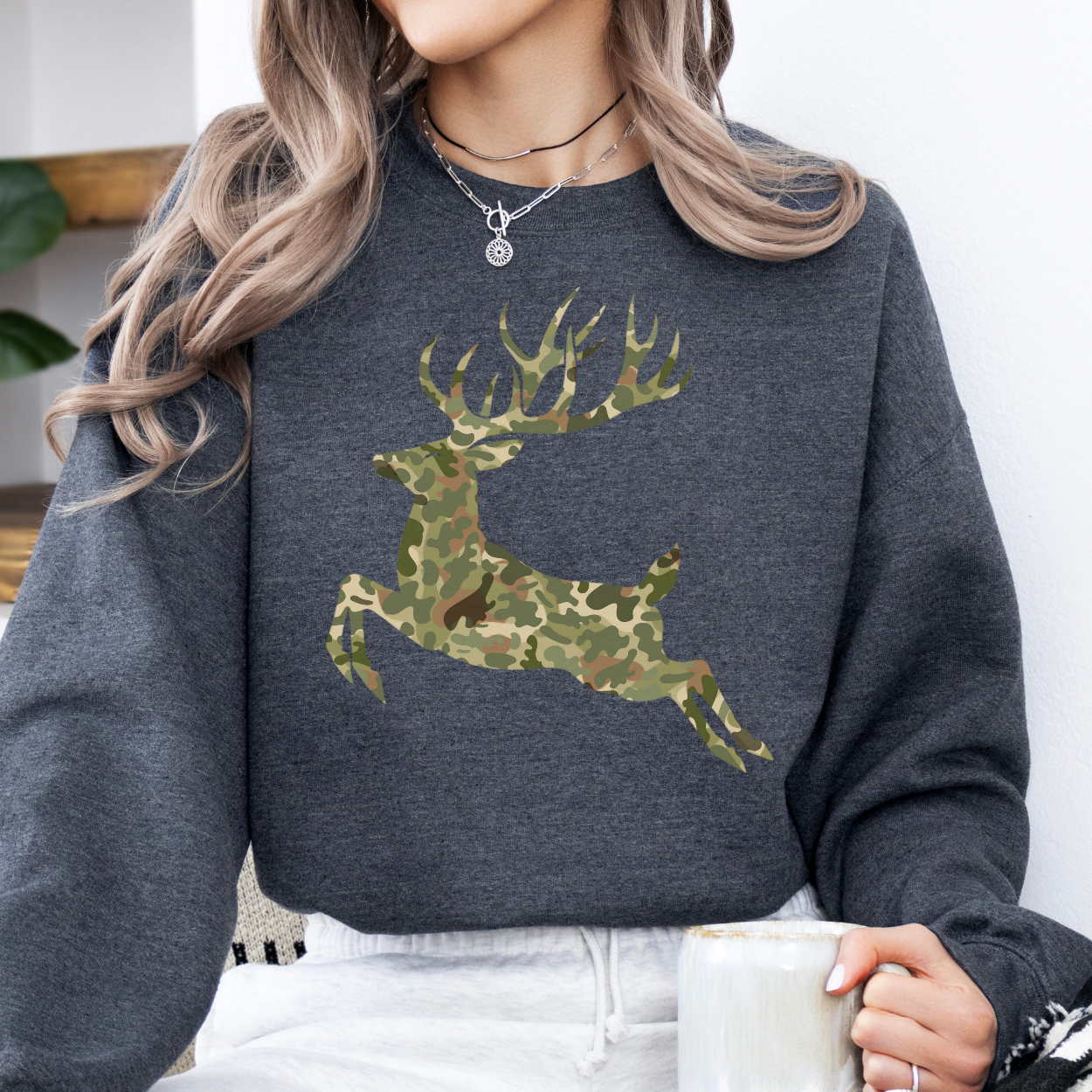 ATTA TOOD Wholesale - Wholesale Graphic Sweatshirt - Women's - Camouflage buck unisex sweatshirt, Hunting Season, Fall top3