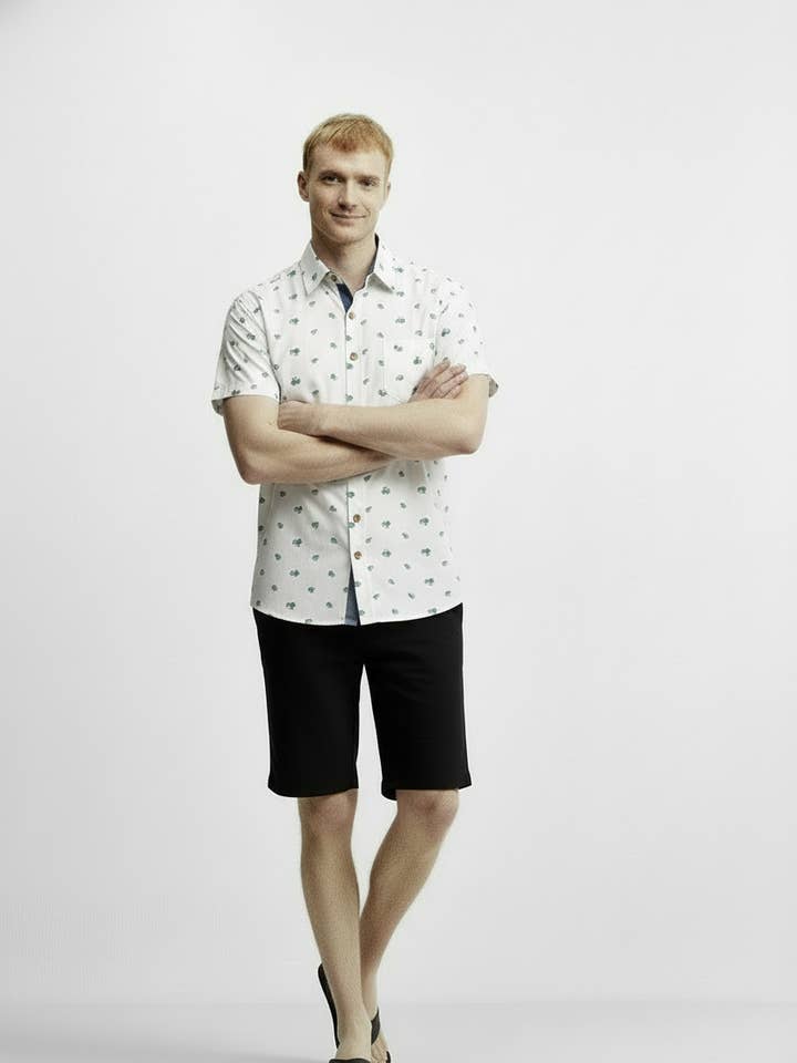 Men's Printed Woven Fun Print Short Sleeve Cotton Shirt for wholesale by Hawk's Bay