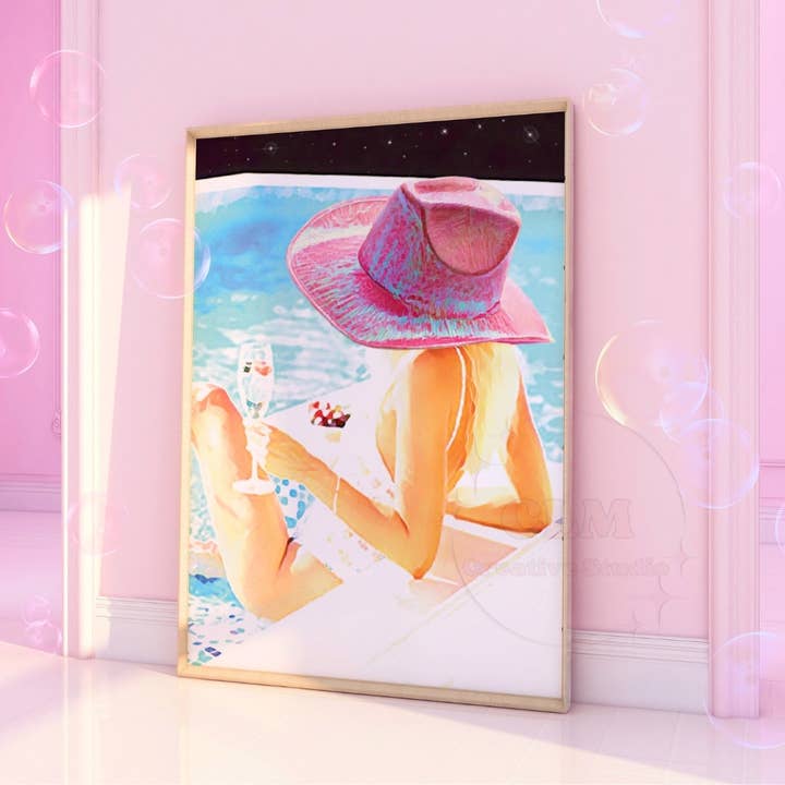 Poolside Cowgirl Wall Art Prints for wholesale by CLM Creative Studio