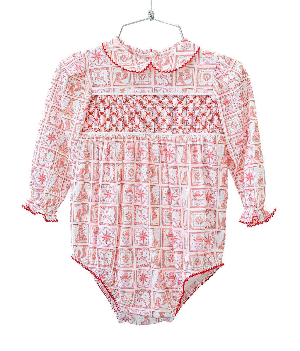 Ruth and Ralph - Wholesale Bodysuit (Non-Footed) - Baby - Christmas Tiles Smocked Pima Cotton Emma Bubble2