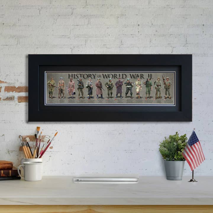 History of World War II - Framed 2" Black Double Matted, Flat Molding 6" x 24" for wholesale by History America