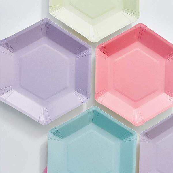 Talking Tables USA - Wholesale Disposable Plate - Pastel Hexagonal Plates - 12 Pack | Party Plates |10