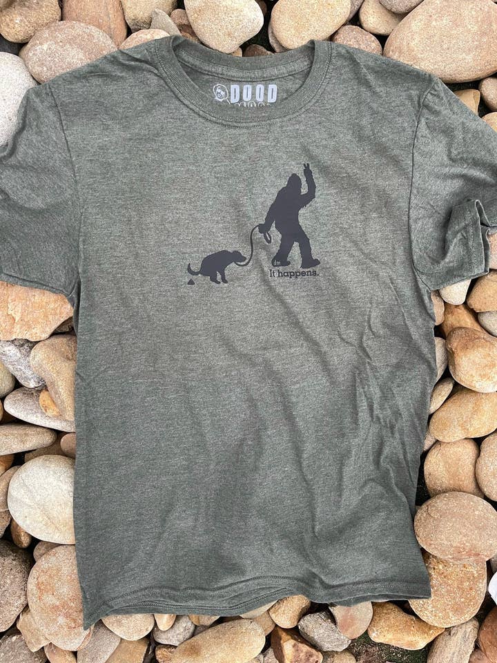 It Happens Dood T Shirt - Olive for wholesale by DOOD MOOD CO.