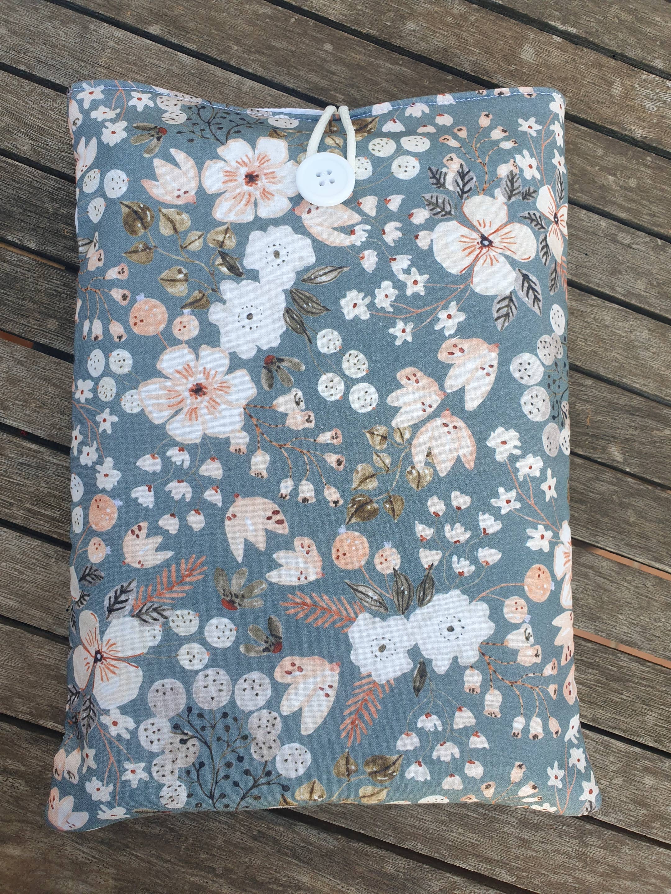 laubelgo – Capa de livro por atacado – Capa acolchoada cinza para livro com flores brancas e salmão2