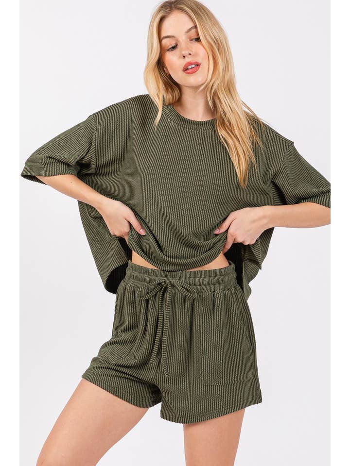 Sewn and Seen - Wholesale Lounge Set - Women's - RIBBED ROUND NECK TOP AND SHORTS SET28