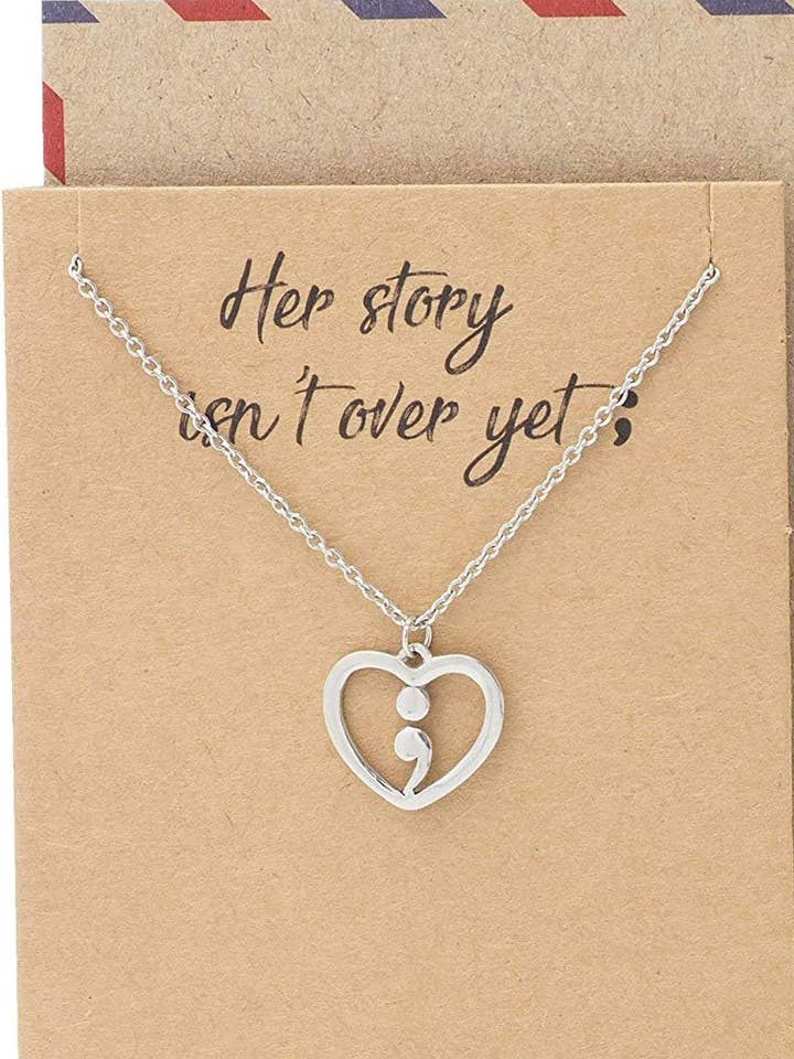 Leim Continue Semicolon Heart Necklace, Mental Health Awaren for wholesale by Quan Jewelry