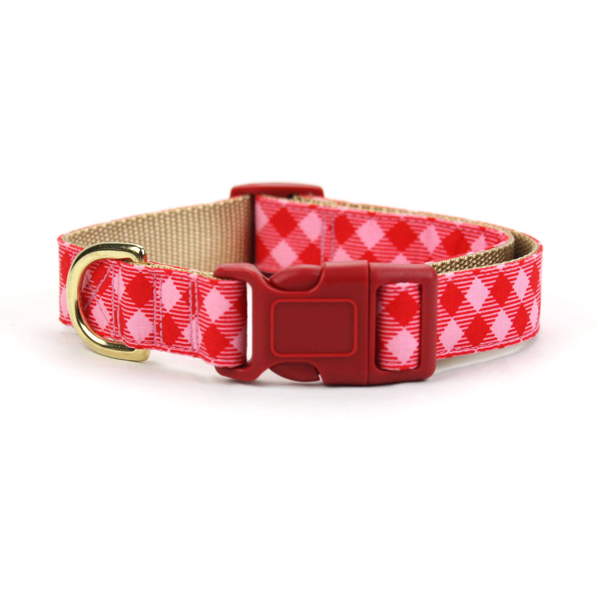 Dusidog – wholesale Halsband - Hund – Röd Gingham Check Hundhalsband, Alla hjärtans, Kanelsocker1