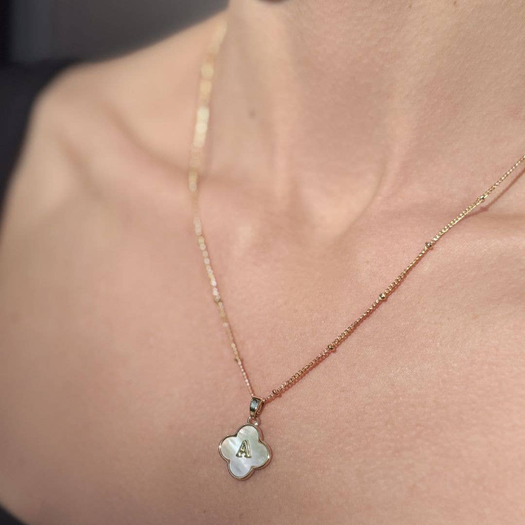 Adornia - Wholesale Pendant/Charm Necklace - 14k Gold Plated Mother-of-Pearl Initial Clover Necklace1