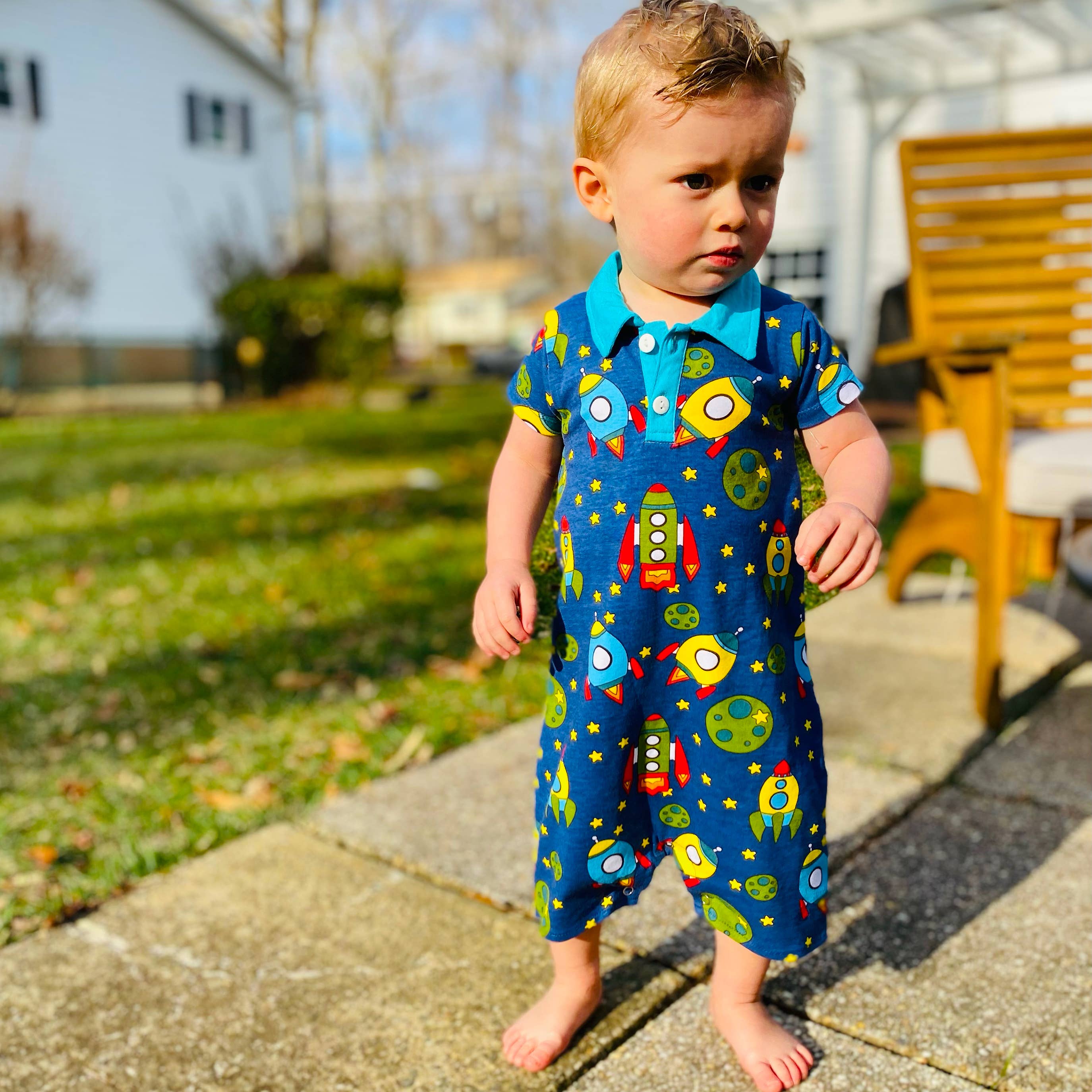 AnnLoren - Wholesale Jumpsuit - Baby - Spaceship shorts Collar Baby Boys Romper Toddler Jumpsuit3