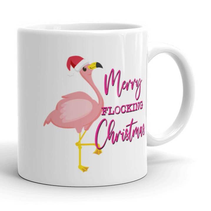Merry Flocking Christmas Flamingo Coffee Mug for wholesale by Words of Ivy
