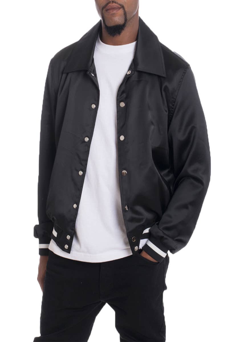 WEIV - Wholesale Bomber Jacket - Men's - Black Satin Bomber Jacket1