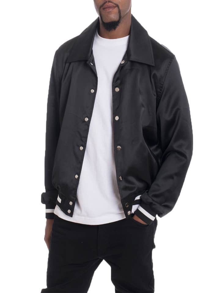 WEIV - Wholesale Bomber Jacket - Men's - Black Satin Bomber Jacket1