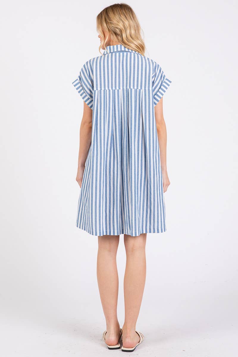 Sewn and Seen - Vente Robe – femme - ROBE TUNIQUE À RAYURES EN COTON AVEC BOUTONS15