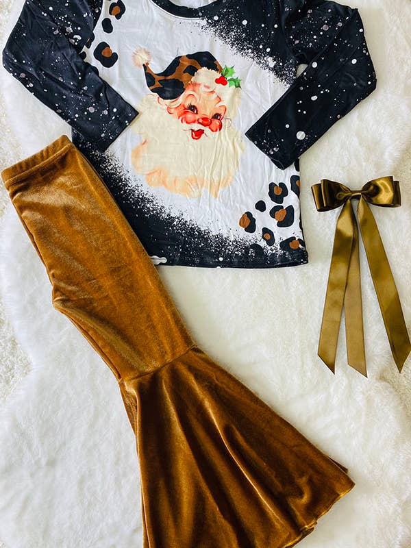 luluclothes - Wholesale Top & Pant Set - Kids - Kids Santa & Leopard print t-shirt velvet bottom set DLH2714