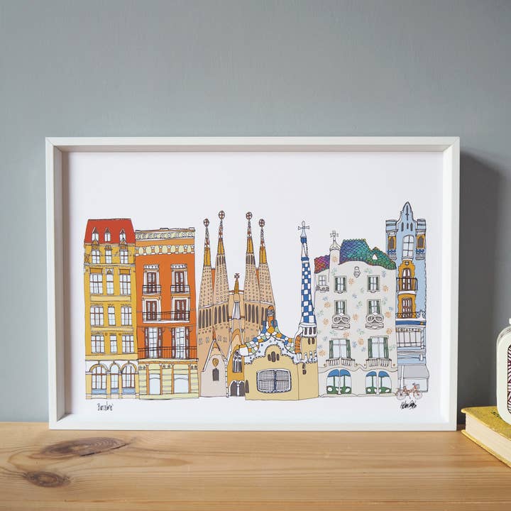 Stampa A4 sullo skyline di Barcellona per la vendita all'ingrosso da parte di Helena Carrington