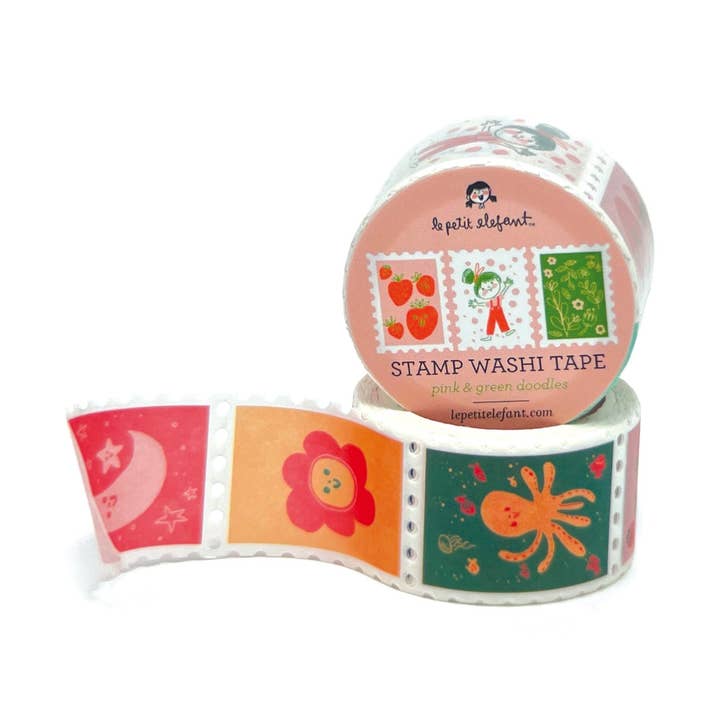 Pink and Green Doodles Stamp Washi Tape for wholesale by Le Petit Elefant