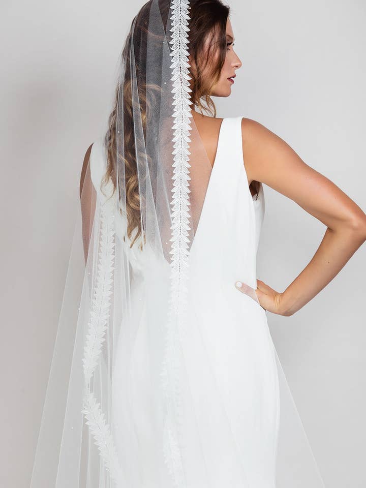 Katalina Cathedral Lace Mantilla Veil for wholesale by Ariel Taub