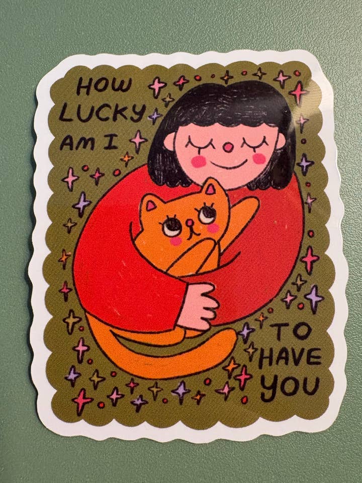 "How Lucky Am I To Have You" Sticker for wholesale by Caroline Friend Art