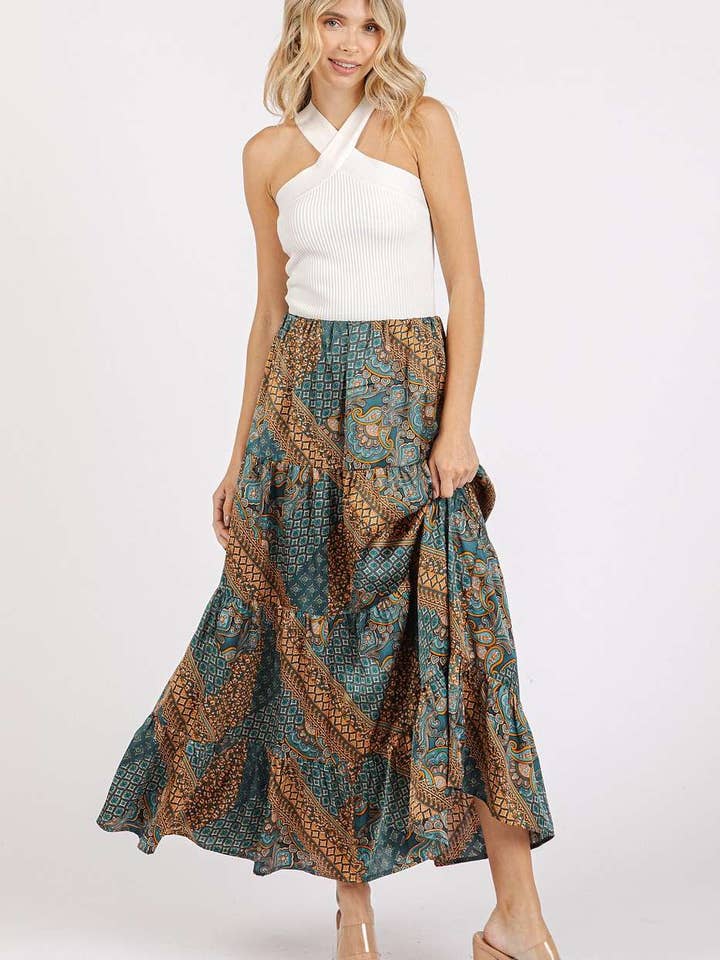 PAISLEY PATCHWORK PRINT SATIN MAXI SKIRT for wholesale by mittoshop