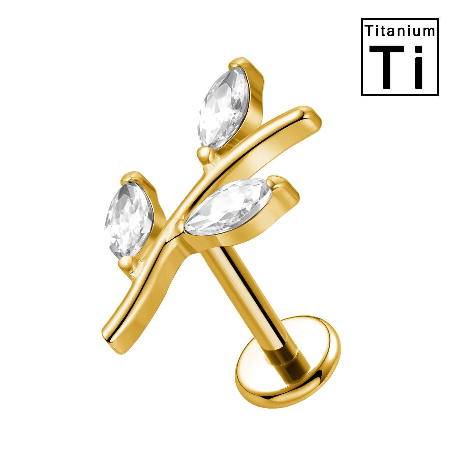 Awaken – Brinco único por atacado – Piercing Labret em Titânio com Cristais em Forma de Galho0