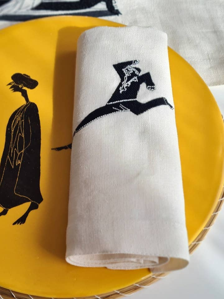 Set med 2 broderade servetter i linne - HARBA för wholesale av LA FIBRE ARTISANALE