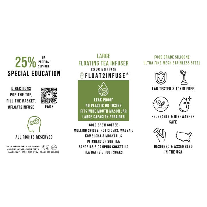 Large Floating Tea Infuser Info Card I Benefits I Features for wholesale by Float2infuse Tea Infuser