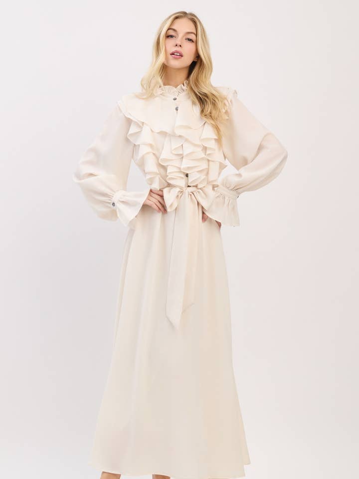 PM1359 - SOLID WOVEN BUTTON DOWN MAXI DRESS for wholesale by Peace Love Line