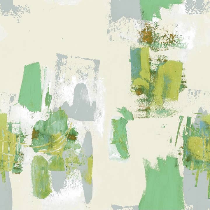 Abstract Painterly Wallpaper- Pastel Yellow & Green for wholesale by Sharon Jane Studio