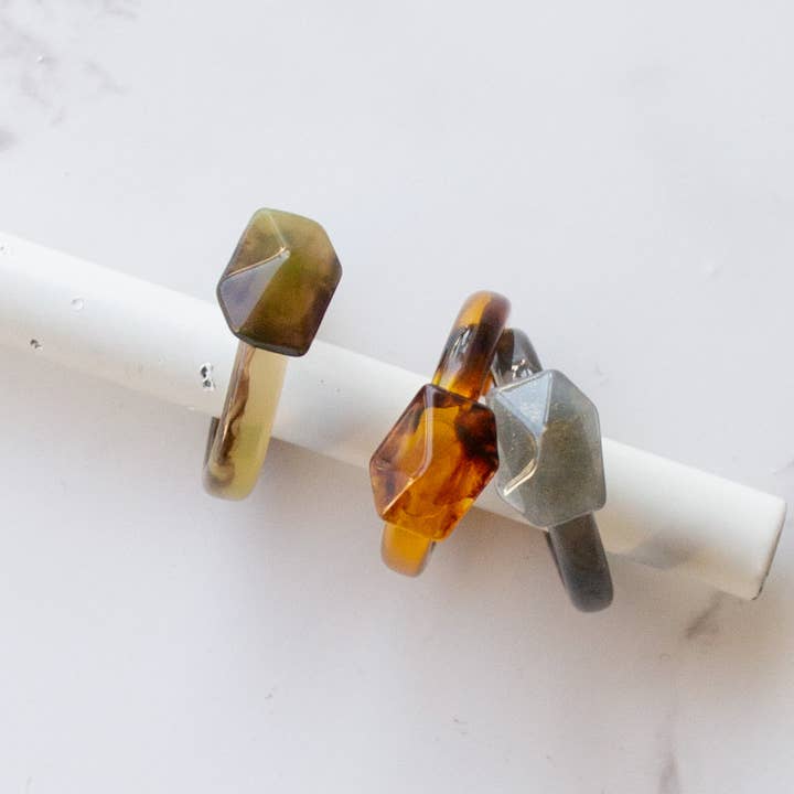 Tiepology - Wholesale Jewelry Set - Ugly Gem Hexagon Formica Ring Set3